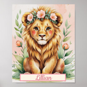 Poster Lion de Bebê de Aquecedora da Selva da Rapariga Pe