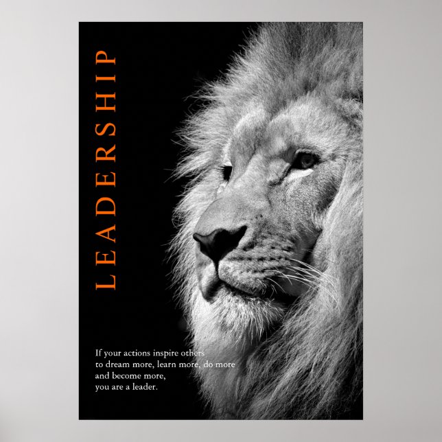 Poster Lion de Liderança Motivacional de Tendência Preta  (Frente)
