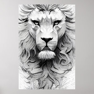 Poster Lion King Animal Wild Nature Illustration Line Art