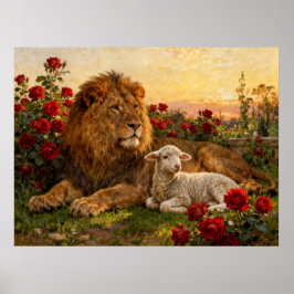 Poster Lion & Lamb in the Roses