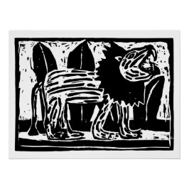 Póster Lion Lino Cortado Negro e Branco
