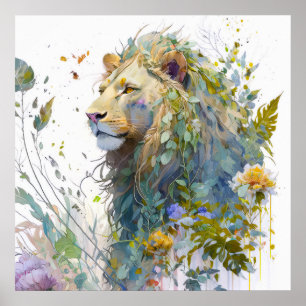 Poster Lion Portrait Animal Painting Willife Forest