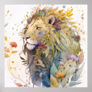 Poster Lion Portrait Animal Painting Willife Forest