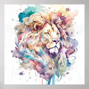 Poster Lion Retrait Animal Painting Willife Outdoor