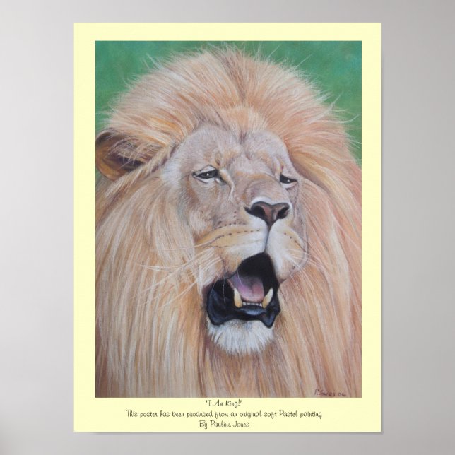 Poster Lion rugindo grande gata de arte realista (Frente)
