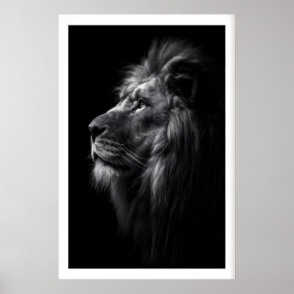 Poster Lion Wall Art Black and White Side Profile with