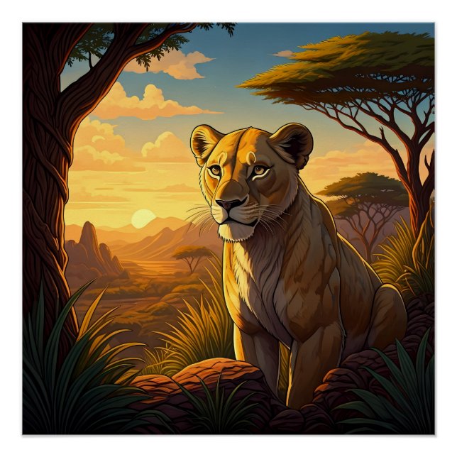 Póster Lioness among a wilderness setting (Frente)