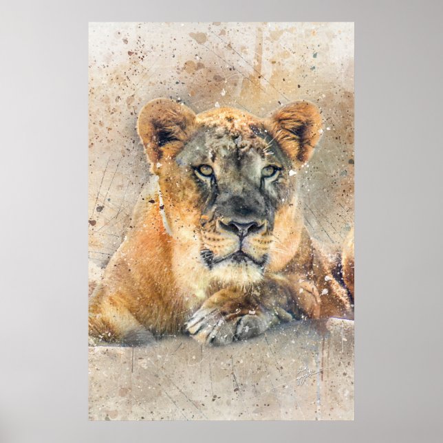 Poster Lioness Face Watercolor Selle Animal (Frente)