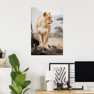 Póster Lioness on tree