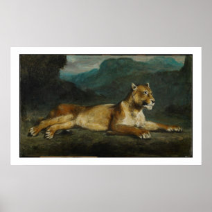 Poster Lioness reclining, c.1855 (óleo no painel)