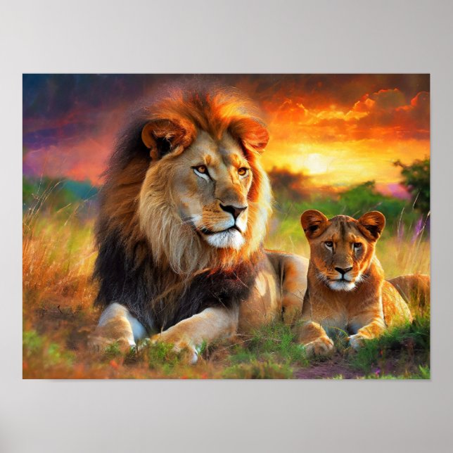 Poster Lioness with Cub (Frente)