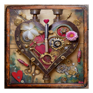 Póster Lipstick Flores Heart Steampunk Series