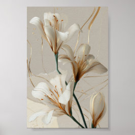 Poster Lírio Branco Dourado Minimalista Elegante Neutro