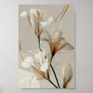 Poster Lírio Branco Dourado Minimalista Elegante Neutro