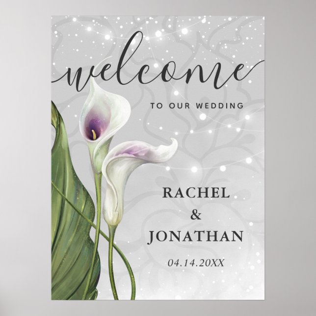 Poster Lírio-de-calla Branco e Roxo Boas-vindas Casamento (Frente)
