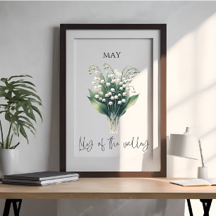 Póster Lírio do Vale Floral do Mês de Nascimento de Maio