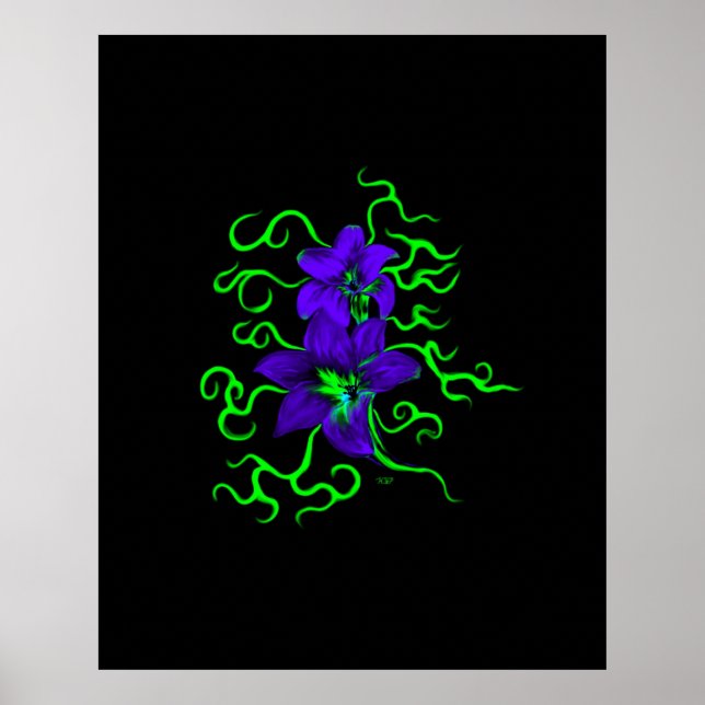 Poster lírio roxo sobre preto (Frente)