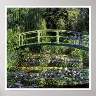 Póster Lírios de água e ponte japonesa