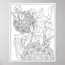 Poster Lírios de Arum e Folhas de Mandala Coloração de Ad