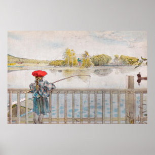 Póster Lisbet Pescando por Carl Larsson, Arte Fina Vintag