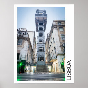 Poster Lisboa em Portugal com Elevador Retro Souvenir