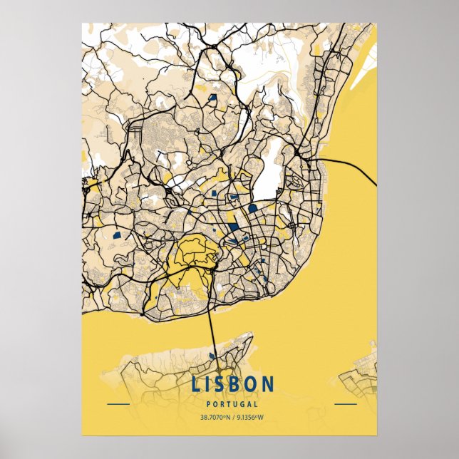 Mapa de Lisbon Portugal City Map  Mapas de cidades e mapas do mundo para  parede