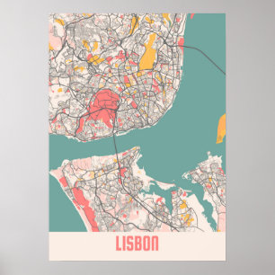 Poster Lisboa - Mapa da Cidade do Chalk em Portugal