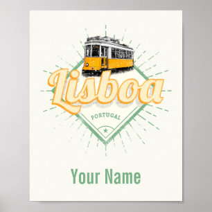 Poster Lisboa Portugal com Feriado de Tram Vintage