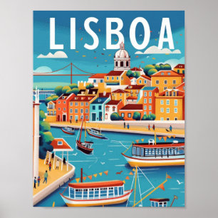 Poster Lisboa Portugal Vintage Familiar Viagem