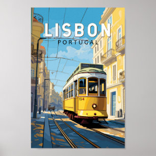 Poster Lisboa Portugal Yellow Tram Viagem Art Vintage
