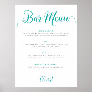 Poster Lista de Bebidas Casamentosas do Menu Bar Turquesa