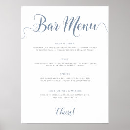 Poster Lista de Bebidas Casernas do Menu Bar Azul Dusty
