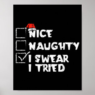 Poster Lista de Natal Bonito Travesso Eu Tentei Piada Xma
