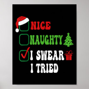 Poster Lista de Natal Divertida Nice Naughty Eu Juro Tent