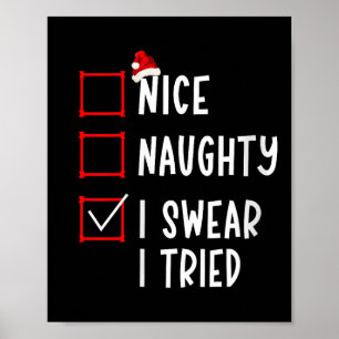Poster Lista de Natal Engraçada Nice Naughty Eu Juro Que