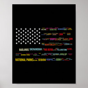 Poster Lista de Parques Nacionais dos EUA Nuvem de Palavr