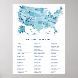 Poster Lista de Parques Nacionais nos Estados Unidos
