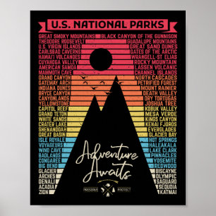 Poster Lista de Parques Nacionais Parque EUA Camping Hiki