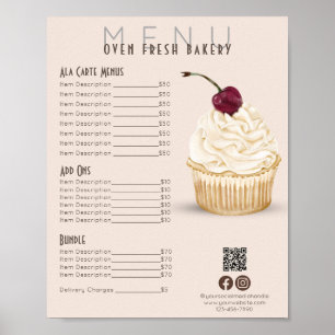 Poster Lista de Preços da Panela do Cupcake Cherry Blush