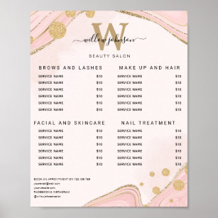 Poster Lista de Preços de Agato de Marble Dourado Rosa El