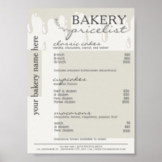 Poster Lista de Preços de Bakery do Menu de Drives de cin