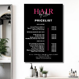 Poster Lista de Preços de Cabelo Rosa Preto