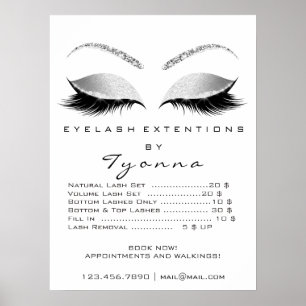 Poster Lista de Preços de Cílios de Artista de Maquiagem