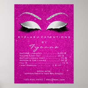 Poster Lista de Preços de Cílios de Artista de Maquiagem