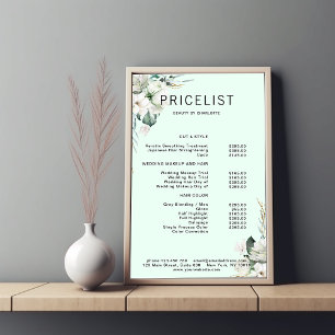 Poster Lista de preços de flores brancas modernas e elega