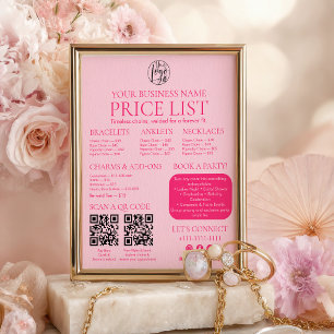 Poster Lista de Preços de Joias Permanentes Pink QR code 
