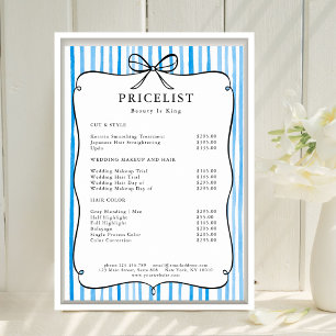 Poster Lista de Preços de Laço Vintage com Listra Azul Br