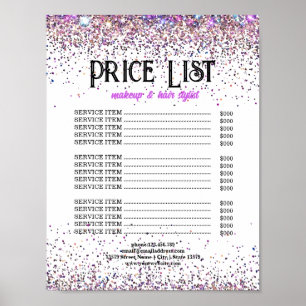 Poster Lista de Preços de Luxo Glitter Maquiagem e Estili
