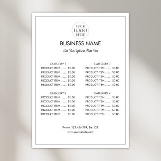 Poster Lista de Preços de Menu Moderno com Logotipo de Ne