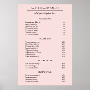 Poster Lista de Preços de Negócios Simples Rosa Elegante 